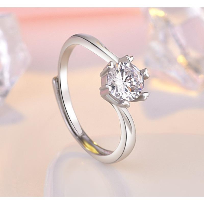Heart-shaped Jewelry Women's Finger Ring, Elegant Wedding Ring with Six Claws and Simple Heart Design, Women's Engagement Ring Accessory