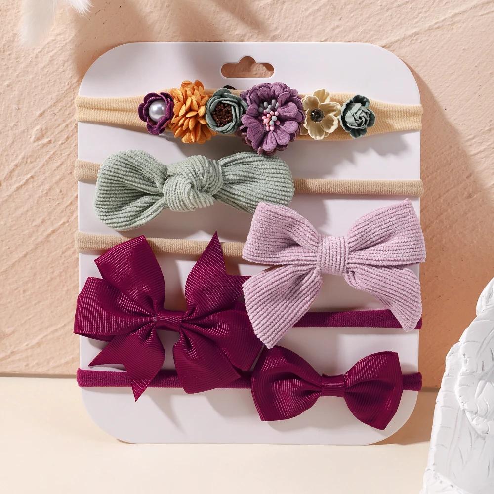 5Pcs/lot Baby Elastic Nylon Headband Newborn Sweet Flower Lace Bow Hair Bands for Babe Infant Toddler Soft Girl Hair Accessories