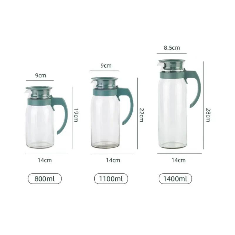 1Pc Glass Water Pitcher Heat Resistant Glass Carafe Beverage Juice Dispenser Cold Water Kettle with With Lid and Handle