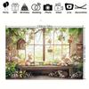 2D Happy Easter Backdrop Cloth 2D Print Floral Garden Bunny Living Room Wall Decor