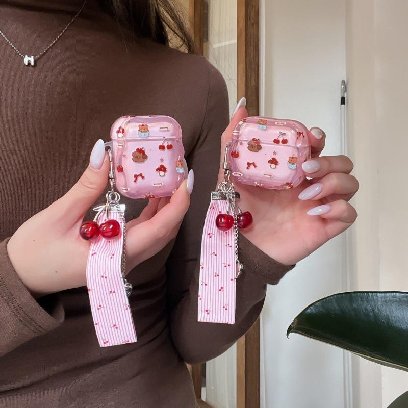 Girl Pink Cherry Puppy for Apple AirPods 1 /1 Wireless Bluetooth Headset Case 1/1 Generation Earphone Cover
