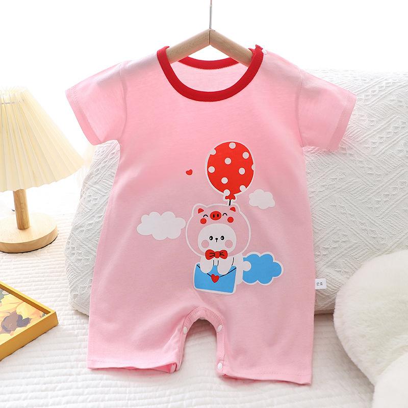 2026 Summer Kids O-Neck Short Sleeve Pajama-Rompers Baby Spring Short Crawling Clothes Cartoon Cotton Jumpsuit for Girl Boy