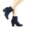 Allegra K Women's Navy Blue Round Toe Ankle Boots with Side Zipper and Chunky Heel, Size 24.5cm