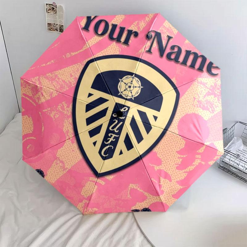 1 PC Automatic Folding Umbrella - Leeds United Custom Name Pattern, Portable & Foldable Design with 8 Ribs, Christmas Birthday Gifts