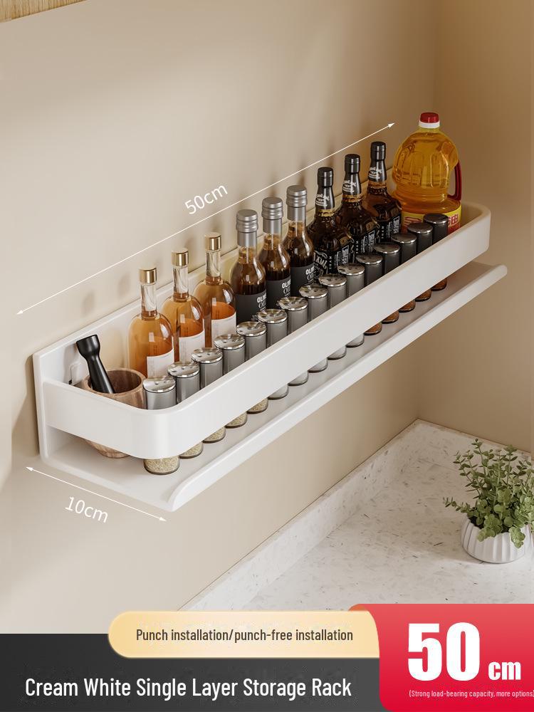 Väggmonterat köksställ i krämstil: Stansfri Vit Multifunktionell Förvaring för Kryddor och Kondiment
