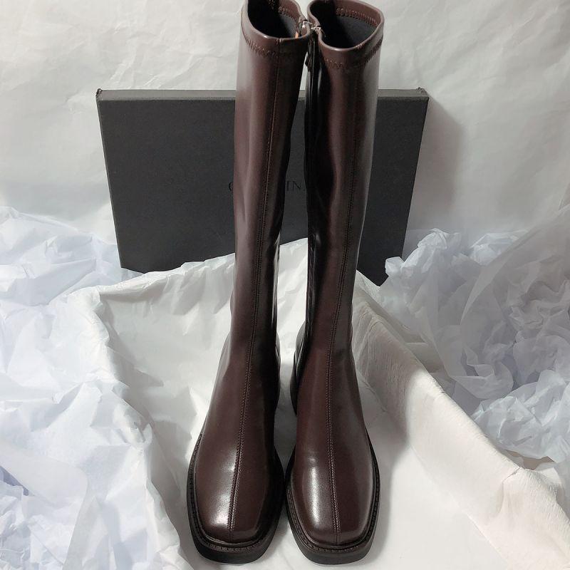 2025 Women's Genuine Leather Knee-High Chunky Heel Rider Boots
