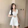 Small solid color dress women's summer new French square collar small dress waist and thin temperament short skirt