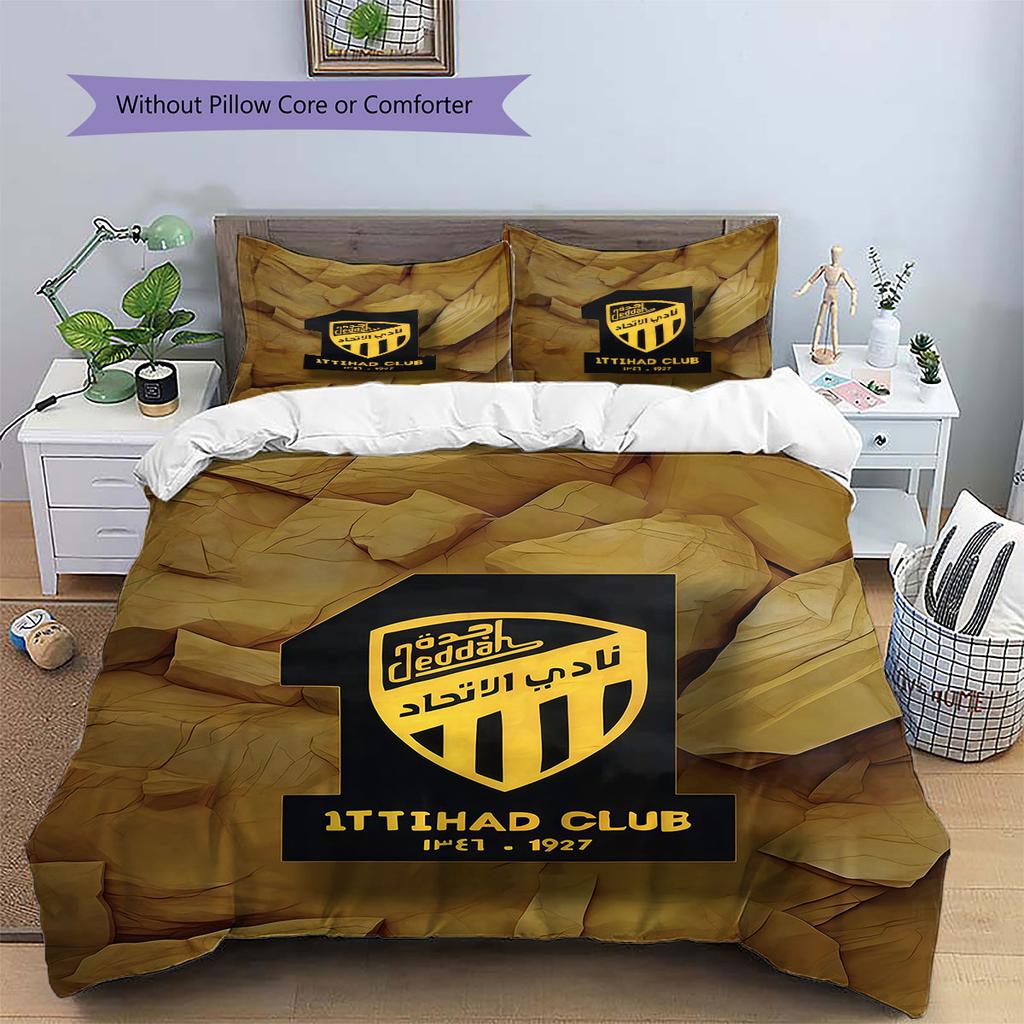 Al-Ittihad FC Pattern Bedding,Quilt Set Quilt Cover Pillowcase Home Birthday Gift(1 * Duvet Cover + 2 * Pillowcase, Without Core)