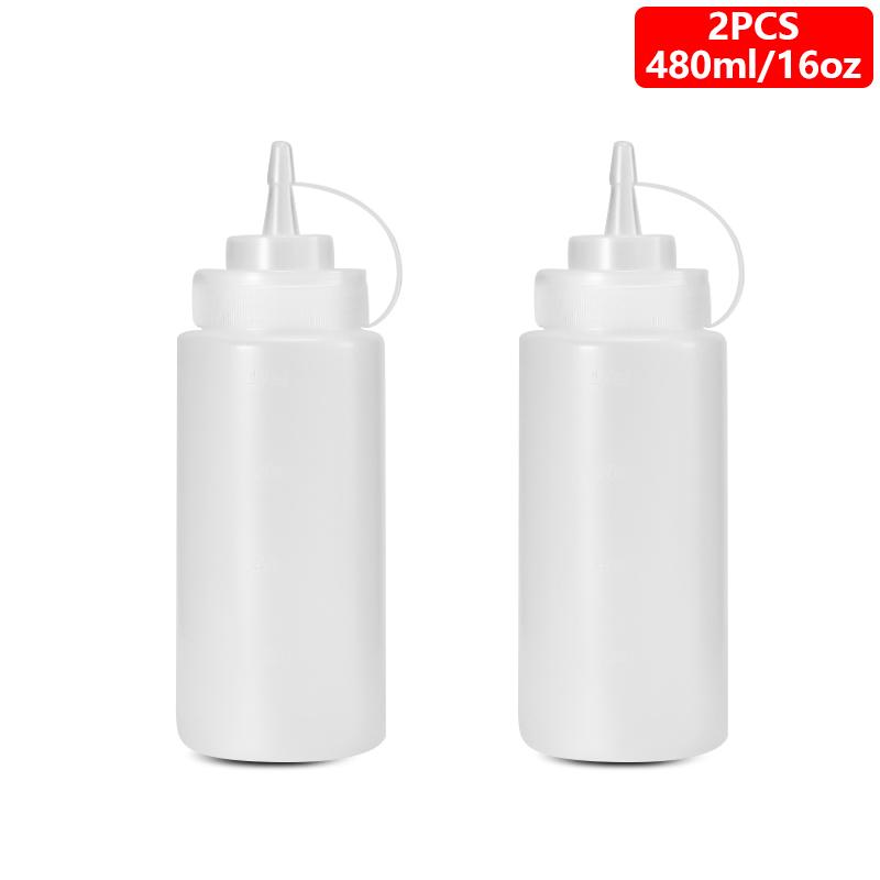 1/2/4/6 Stück Gewürz-Quetschflaschen mit Kappen, Kunststoff-Quetschspender mit Messangaben für Ketchup, BBQ, Saucen, Sirup