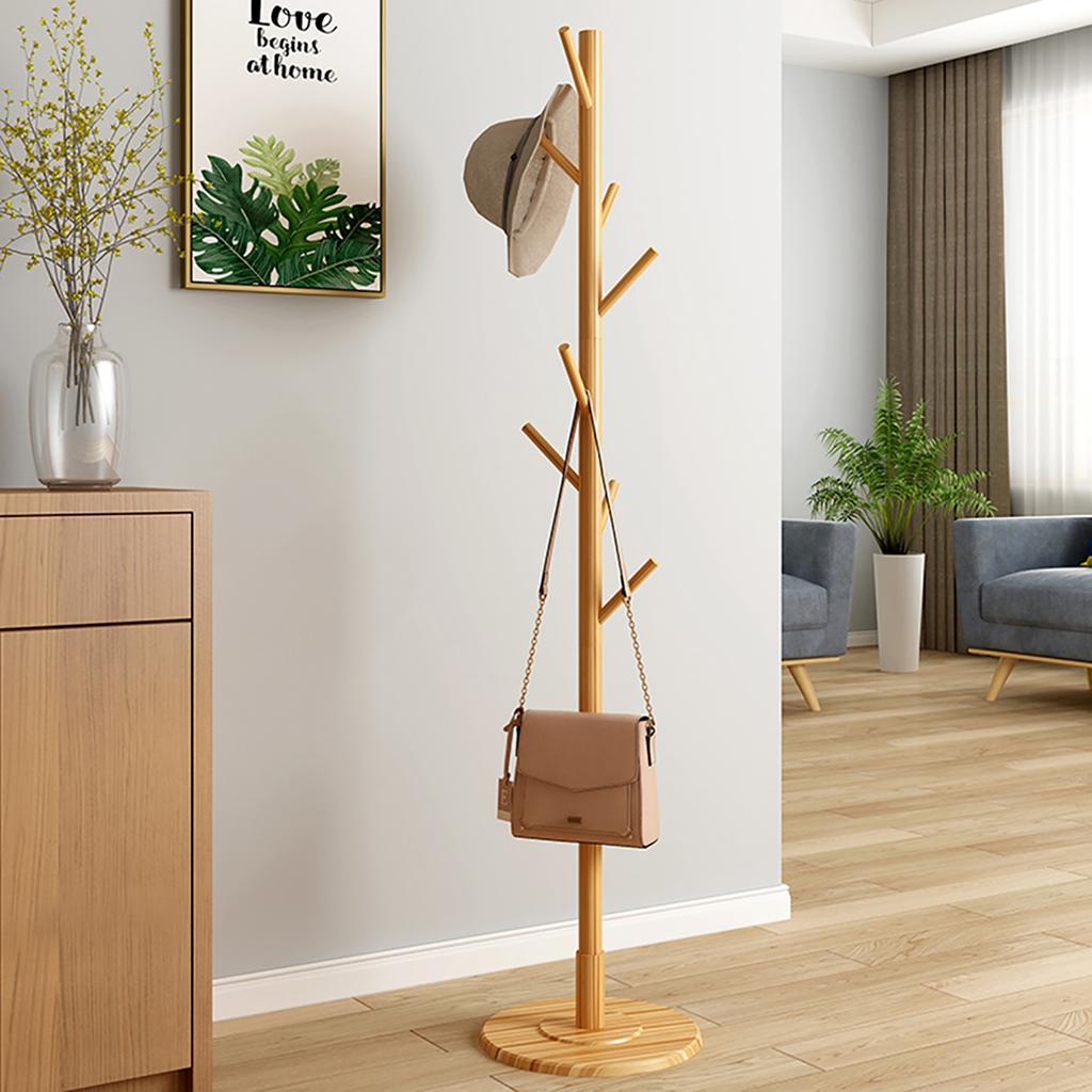 Wooden Hanger Floor Standing Coat Rack Home Furniture Clothes Round Base Rack (Wooden Color)