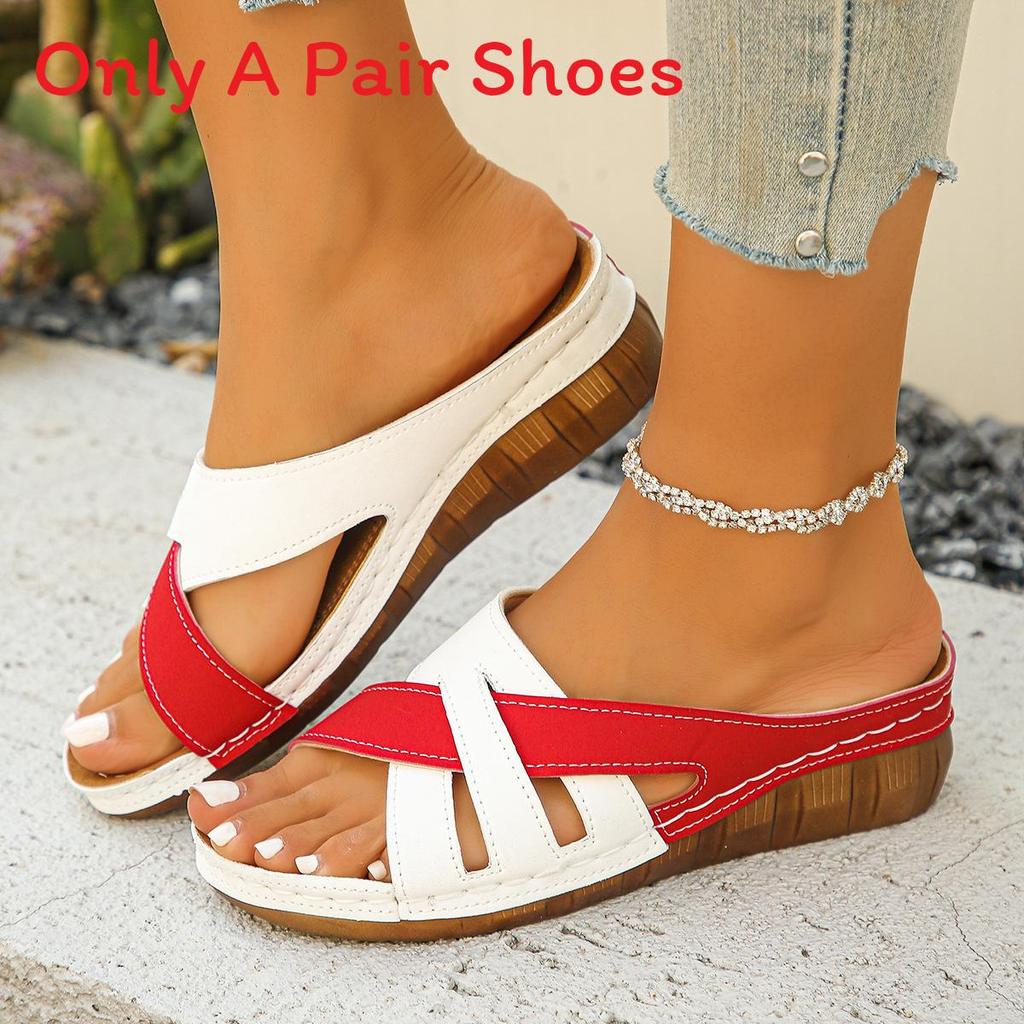 Womens Cross Strap Sandals With Pu Upper And Rubber Sole For Summer Beach Wear
