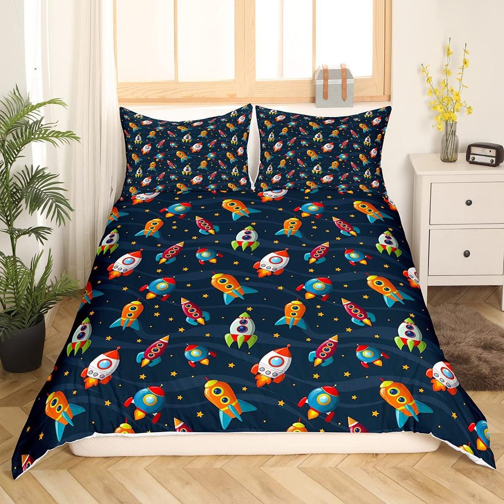 Comforter Cartoon Rocket Single Double Full Size For Kids Boys Girls Polyester Comforter Lightweight With