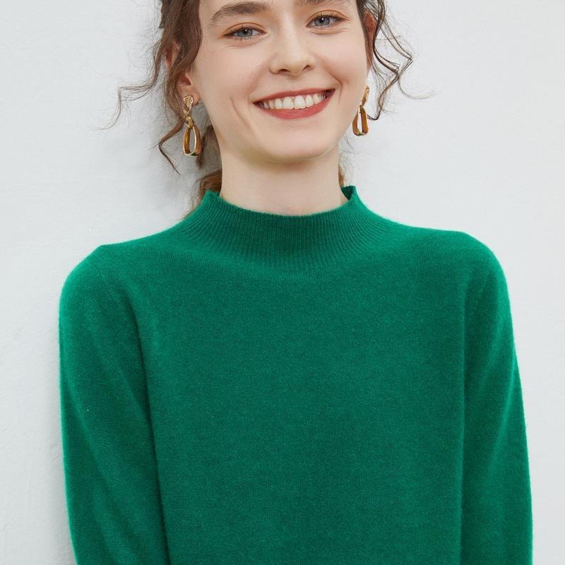 Autumn and Winter Women's Sweater Half-high Neck 100% Pure Wool Sweater Loose Thin Sweater Solid Color Long-sleeved Bottoming Shirt