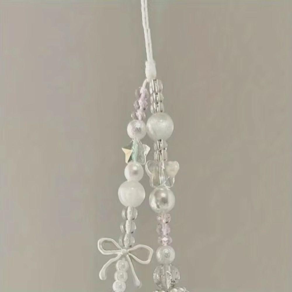 Fashion Charm Phone Strap Cute Luxury Beaded Phone Chain White Star Pearl Hanging Rope Pendant Keychain Phone Accessories