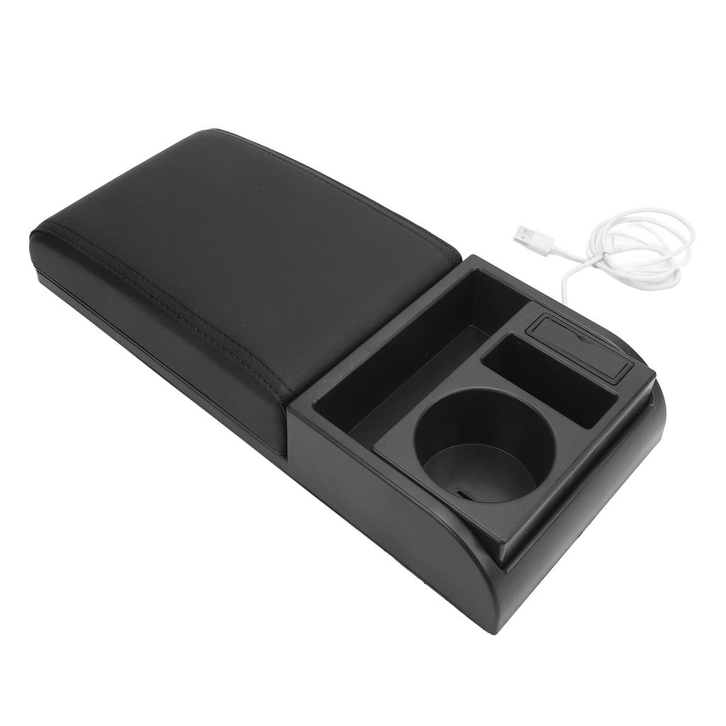 Mittelkonsole Armlehnenbox Abdeckung Verstellbare Länge mit USB-Ladeanschluss Becherhalter Universelle Passform