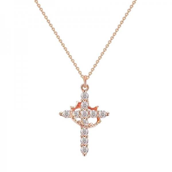 Exquisite Pink Rhinestone Cross Choker Necklace for Women Men Rotatable Crown Rhinestone Cross Necklace Jewelry Prayer Gift