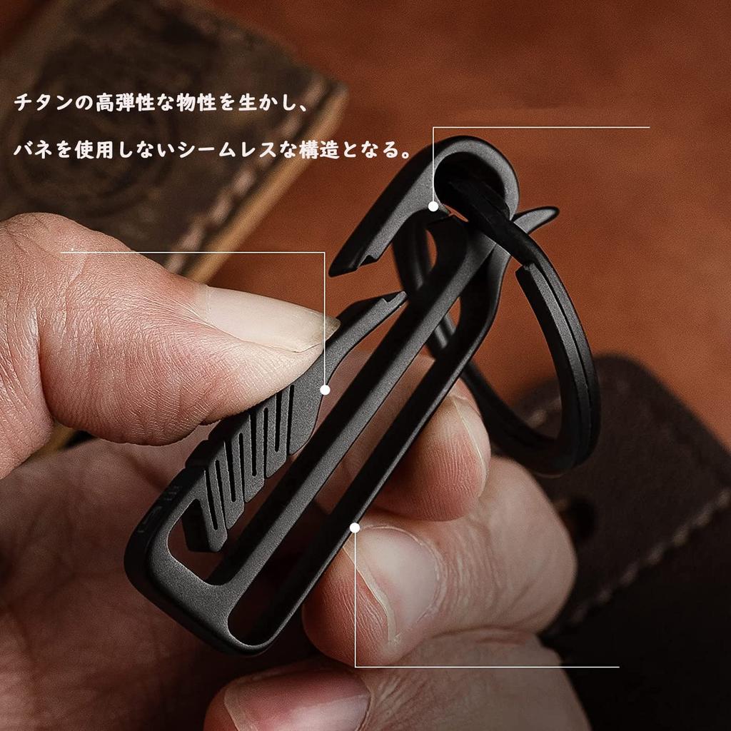 Carabiner Titanium Key Holder Stylish Key Clip Hook for Car Bicycle Motorcycle House Keys Present Gift 1 [FEGVE] (BK1S/Black + D-Ring/Black pc)