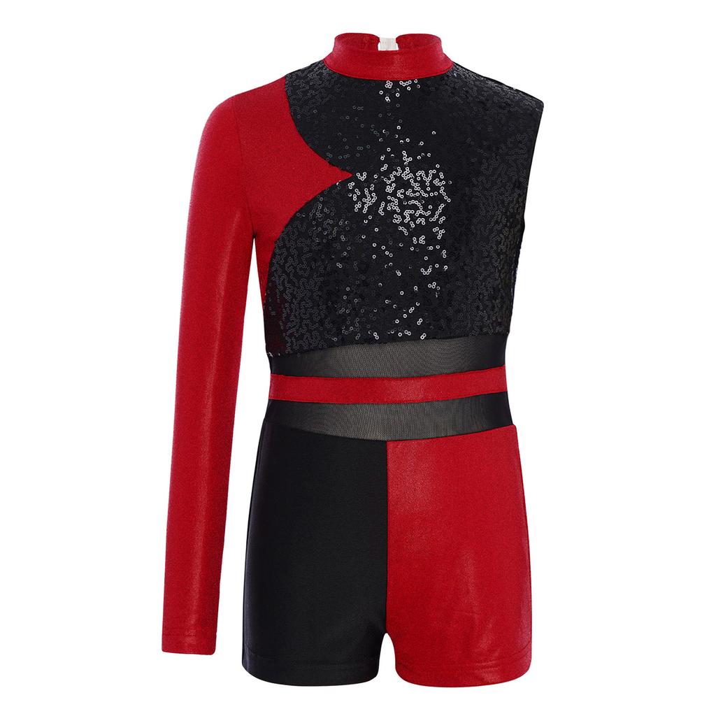 Kids Girls Metallic Jumpsuit for Ballet Dancing Gymnastics Leotards Ballet Mesh Bodysuit Stage Performance Dancewear Costume