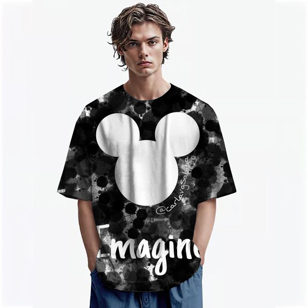 Disney Men Mickey Mouse Print T-Shirt Summer Boy Street Fashion Casual Sports Loose O Neck Quick Dry Short Sleeve Clothing Kid