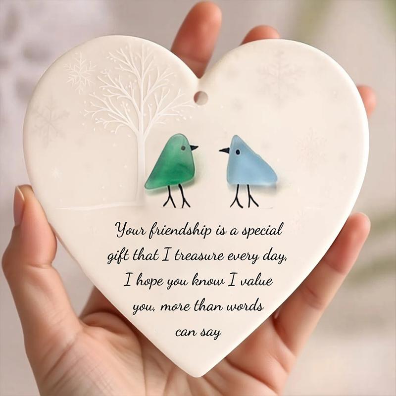 Stylish And Cute Friendship Heart-Shaped Printed Ceramic Heart Pendant