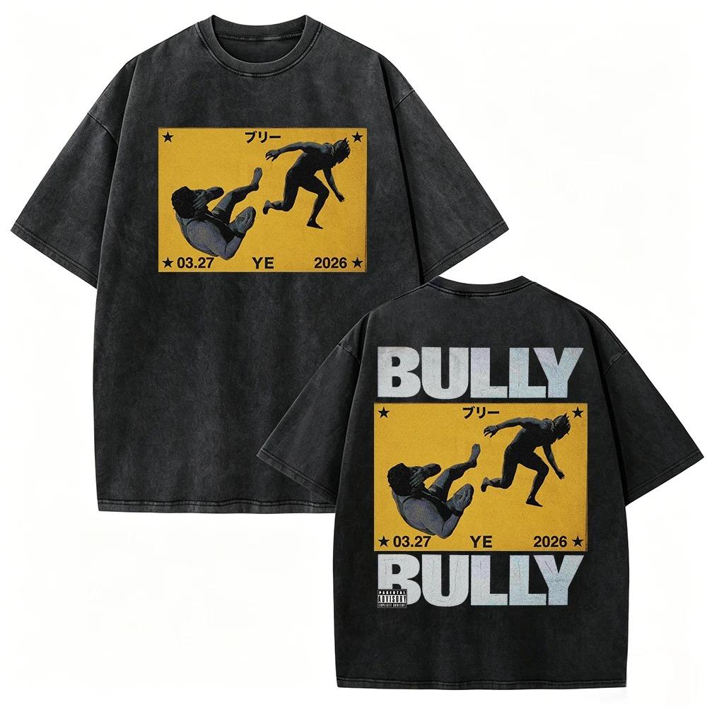 Summer Fashion Kanye West Bully New Album Washed Cotton Tshirt Vintage Women Unisex Rapper Singer ONeck T Shirts for Fans S