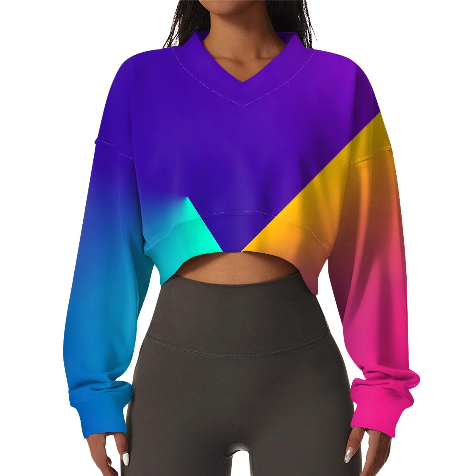 

Женская повседневная модная сексуальная удобная спортивная толстовка с V-образным вырезом и длинным рукавом с геометрическим принтом L темно-фиолетового