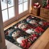 Christmas Snowman Doormat with 3 Scarf-Wearing Snowmen and Red Flowers , Non-Slip Welcome Mat for Festive Entryway Decor