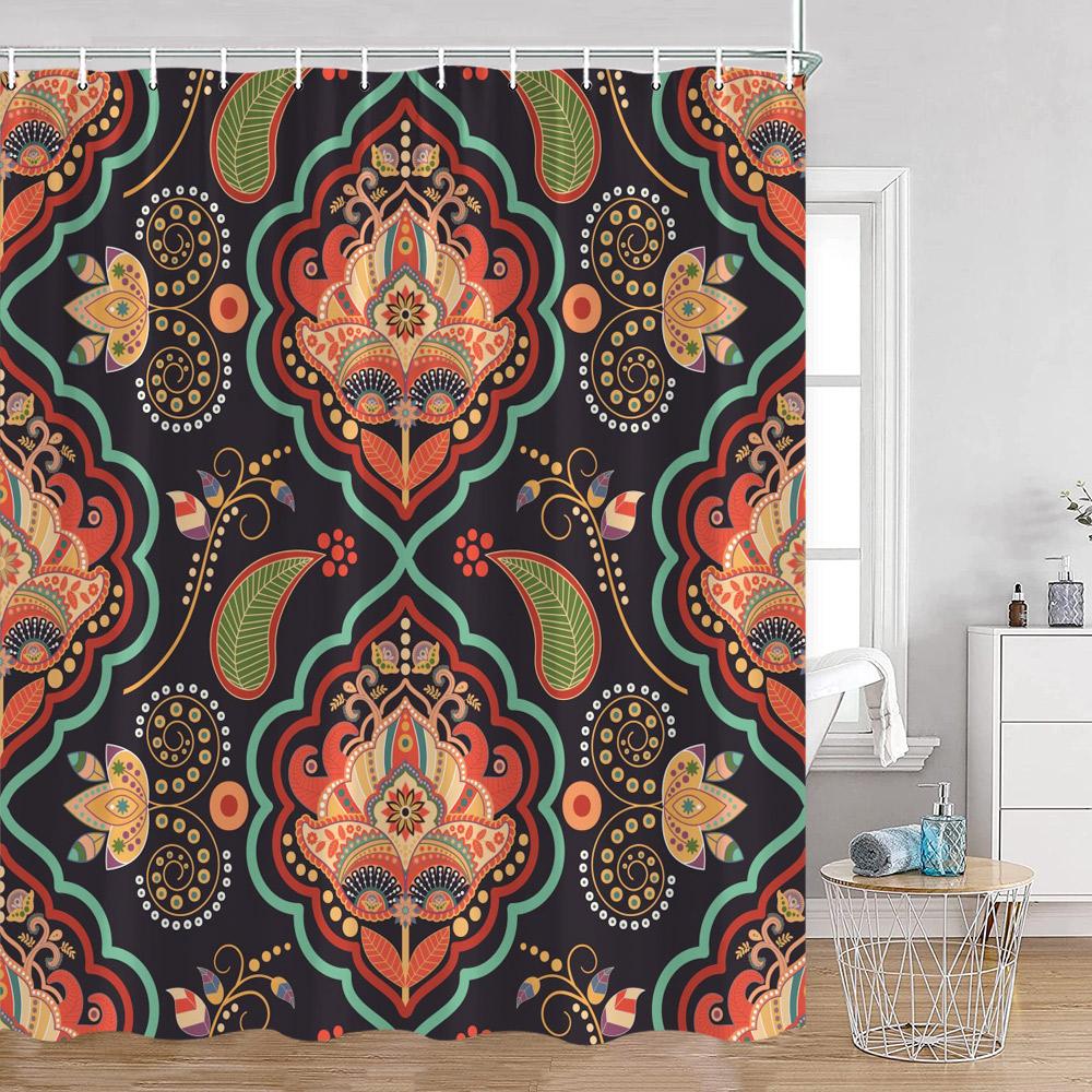 Bohemian Vintage Shower Curtains Mandala Boho Pattern Retro Bathroom Decorations Polyester Bath Curtain With Hooks