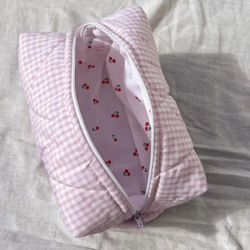 Cute Candy Color Makeup Pouch Plaid Women Large Capacity Portable Cosmetic Box Case Bags Female Storage Make Up Cases