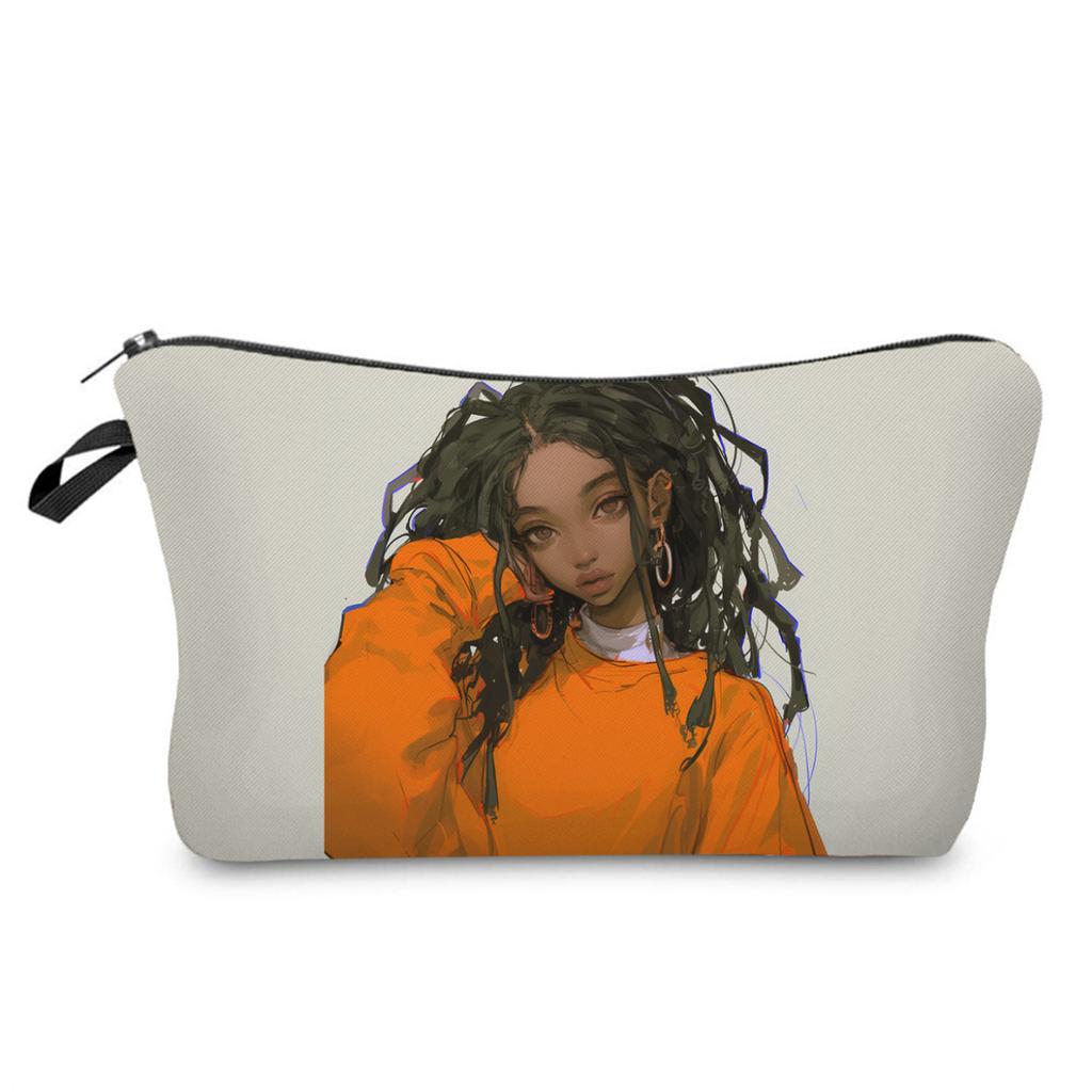 Women Dirty Braided Black Girl Print Cosmetic Bag Toiletries Organize Travel Storage Case 6848