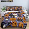 Happy Halloween King Queen Duvet Cover Orange Pumpkin Bedding Set Kids Teens Adults Bats Horror Festival Polyester Quilt Cover