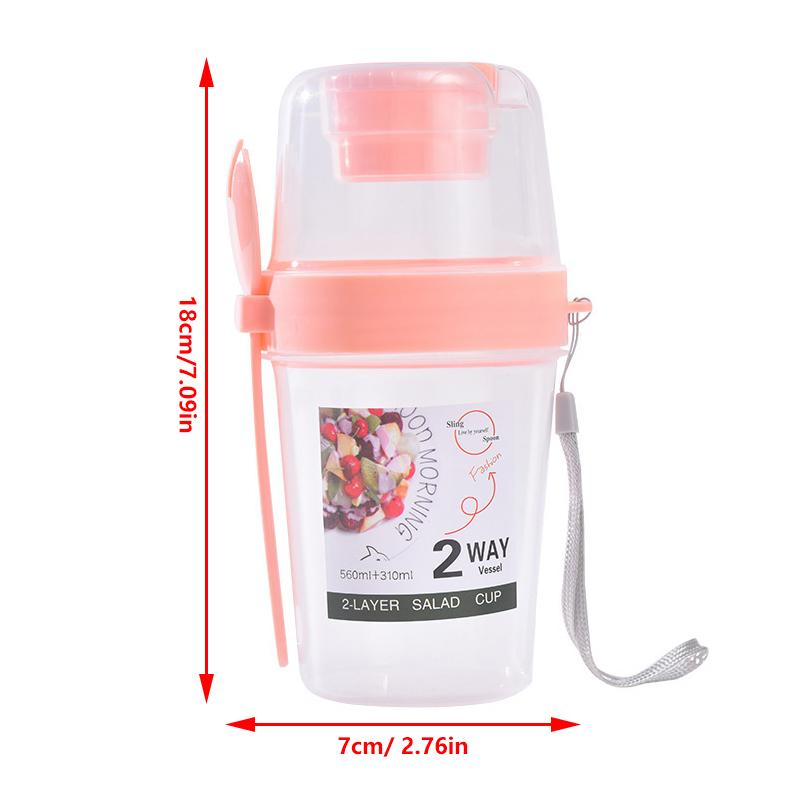 Tazza Portatile a Doppio Strato per Insalata, Avena, Cereali, Frutta Secca, Yogurt, Set Contenitore con Forchetta, Pranzo Scolastico, Scatola per Alimenti