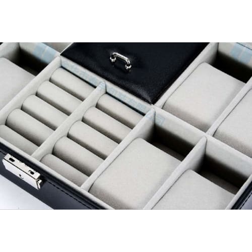 Anberotta Jewelry Watch Case Box, Holds 8 Watches, Accessories, Rings, Jewelry Storage Box with Glass, Collection AT12 (Black)