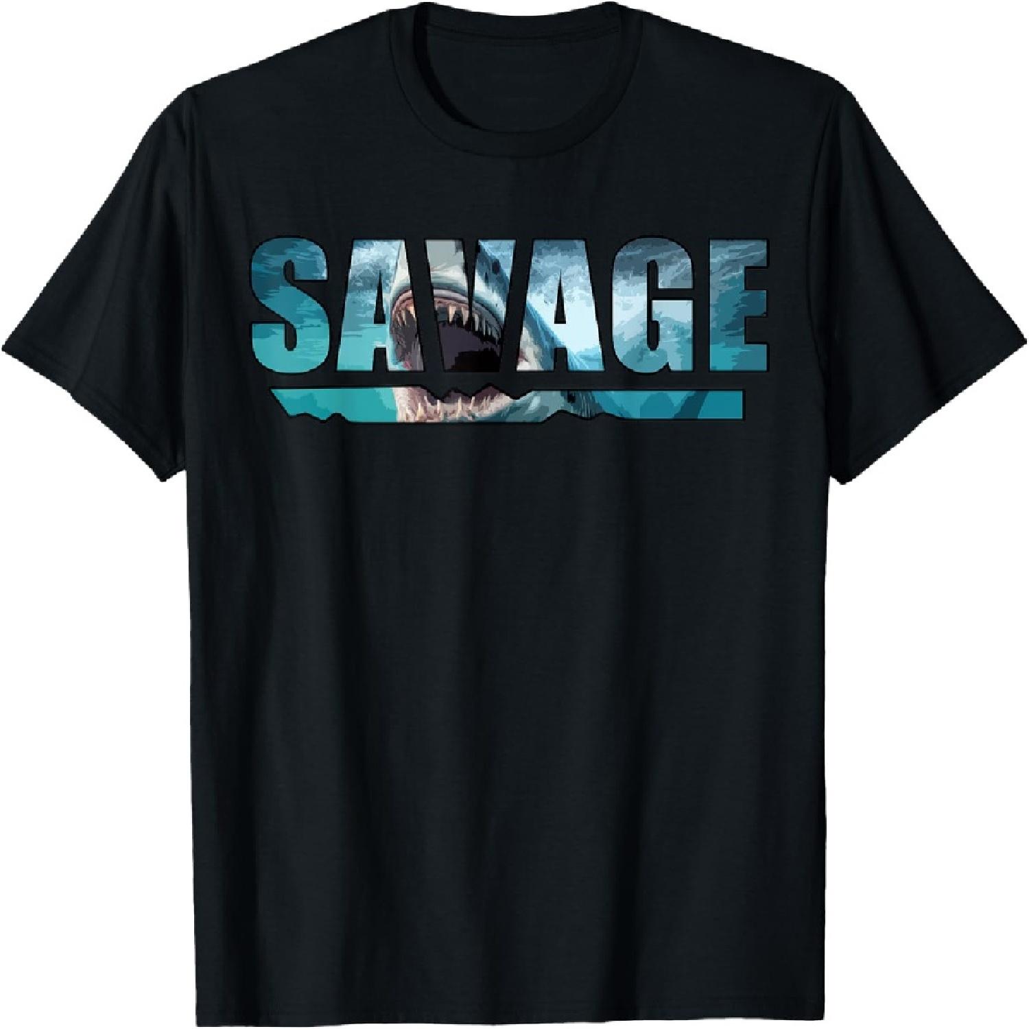 SAVAGE Shark Great White Graphic Casual Wild Things T-Shirt XXXXXL разноцветный