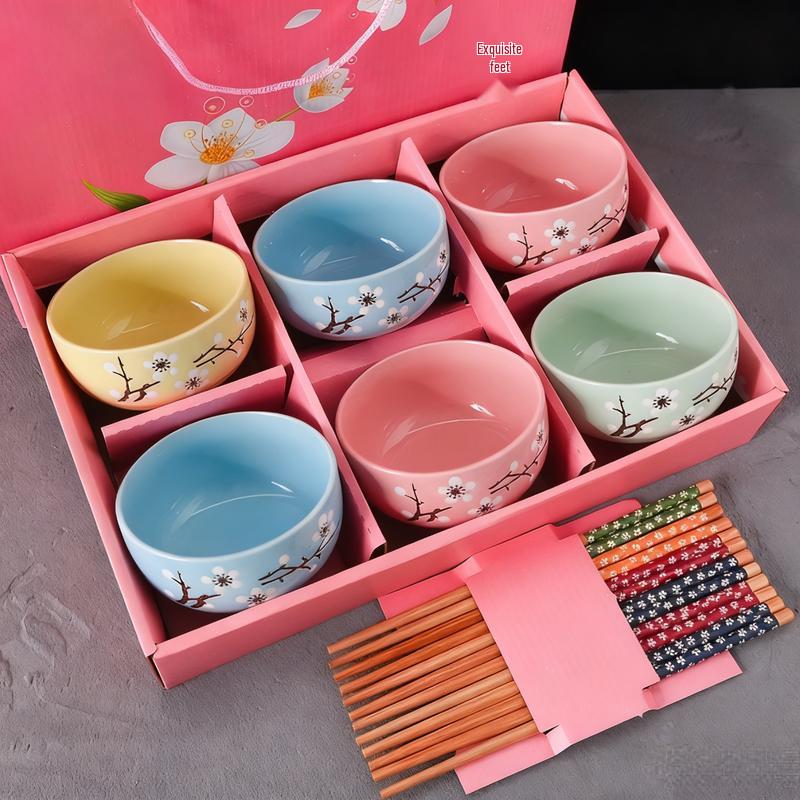 Сине-белый керамический набор: миска и палочки