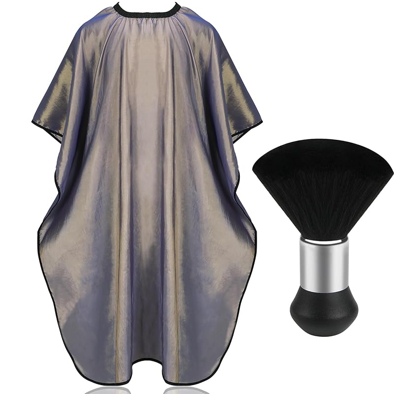 FEBSNOW Professional Hair Cutting Cape with Neck Duster Brush, Salon Barber Cape, Hair Cutting Accessories (Black)