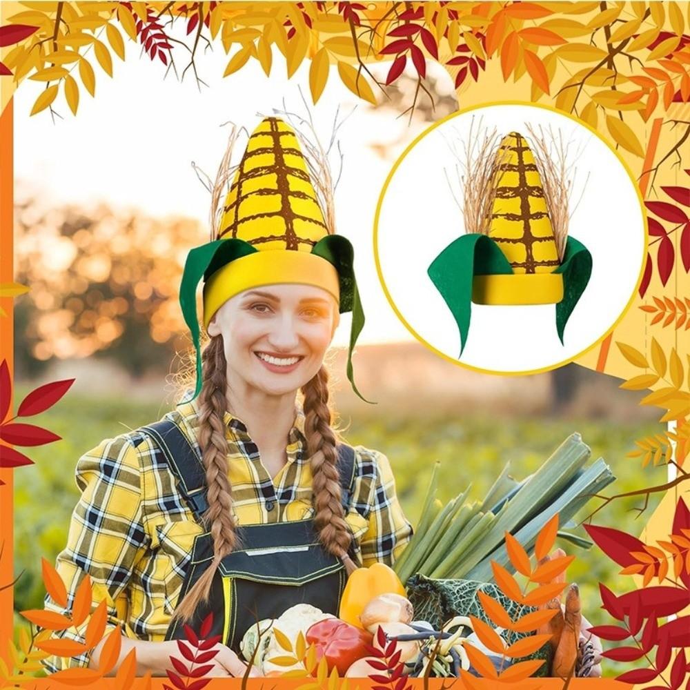 Comfortable Elastic Fit Corn Shaped Funny Party Hat Quirky Cosplay Cap Thanksgiving Party