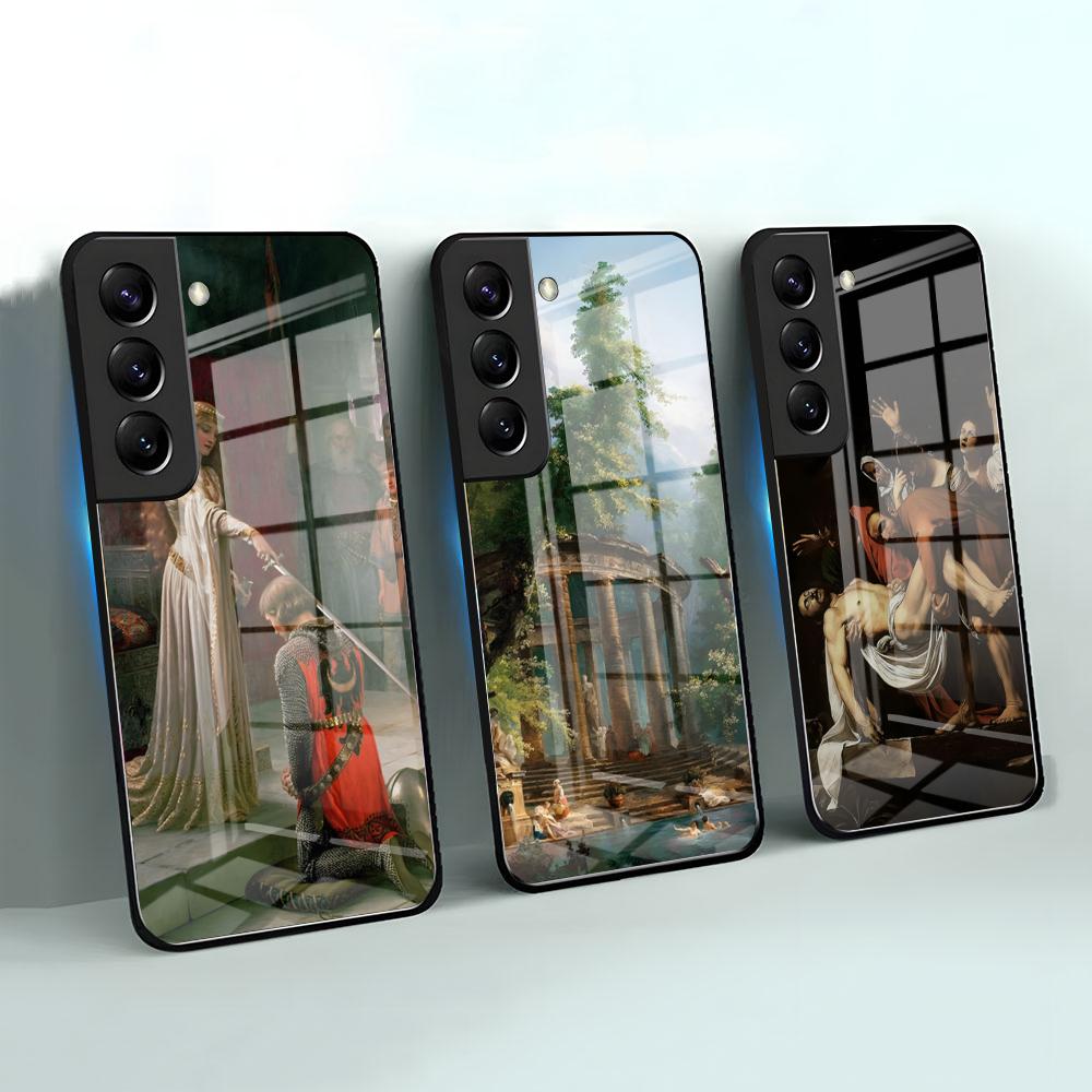 Renaissance Art Painting Phone Case For Samsung S26 S25 S24 FE S23 S22 S21 Plus S20 Ultra Note20Ultra Black Glass Cover