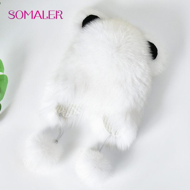 

SOMALER Шапка-вушанка з натурального лисиці Жіночі зимові теплі пухнасті стильні шапки Модні шапки з ведмежими вушками з натурального хутра з хутряним помпоном брудно-білий