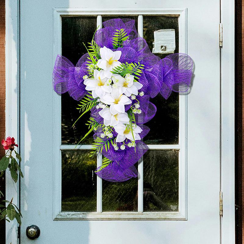 Home Decor Purple Door Easter Wreaths Hanging Festival Courtyard Front Door Fake Cross Wreath for Indoor Outdoor Wall Decoration