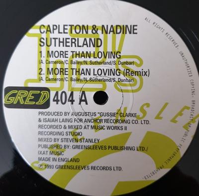 12inch Record CAPLETON & NADINE SUTHERLAND - More Than Loving GRED404 Greensleeves Re 1993 UK Reggae, Ska & Dub Used
