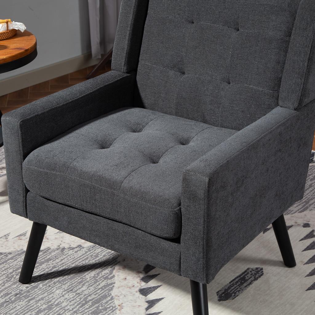 Upholstered Chair with Button Tufting Made of Suede - Mid-Century Modern Armchair with High-Density Foam Cushion and Solid Wood Legs for Small Spaces