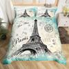 Set Biancheria da Letto Torre Eiffel Matrimoniale per Bambini Ragazze Donne Stampa Floreale Europea 3D Copripiumino Vintage Tematica Coppie Copripiumino