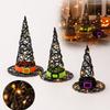 Set of 3 Halloween Witch Hat Decorations with Lights - Wicker Indoor Outdoor Ornaments