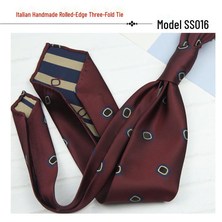 Men's Formal Arrow-Shaped Tie - Italian Handmade Rolled Edge, Three-Fold Pleat, Perfect for Weddings & Suits