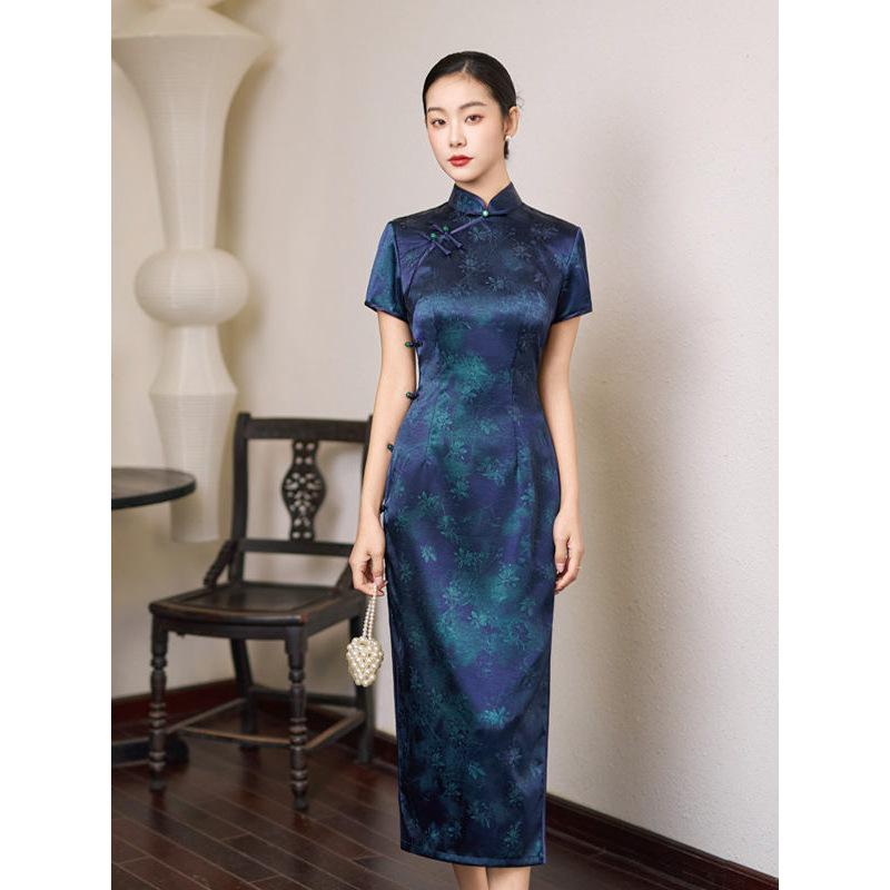 Old Shanghai improved cheongsam retro Republic of China style side eight buttons slim waist daily wear dress high-end atmosphere