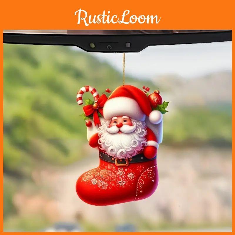 Santa Car Christmas Acrylic Pendants Cartoon Design Auto Decoration Festive