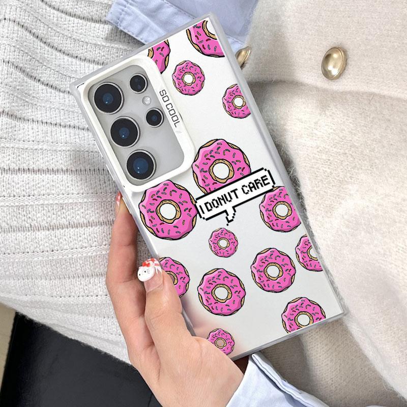 For Samsung Galaxy S21 S23 S24 FE S25 S24 S23 S22 Ultra Plus Laser Phone Case Sweet Fabulous Pink Donut Cookies Bread Cake Cover