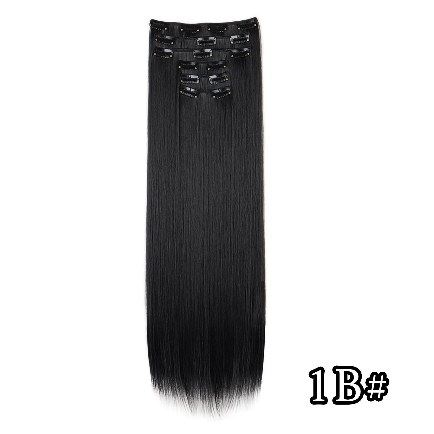 24-palcové predĺženie vlasov s 16 klipmi, dlhý rovný účes, syntetické blond čierne vlasy, tepelne odolné umelé vlasy, na každodenné použitie 24inches black