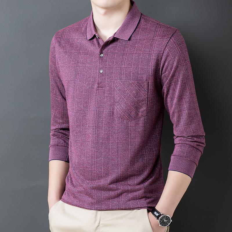 Men's Simplicity Solid Color Business Office Shirt Autumn Winter Male Clothes All-match Long Sleeve Casual Polo-Neck Shirts